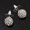 Clear Crystal Ball Stud Earrings In Rhodium Plated Metal - 10mm diameter