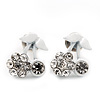 Tiny White Enamel Diamante Sweet 'Cherry' Stud Earrings In Silver Tone Metal - 10mm Diameter