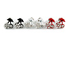 Tiny Black/ White/ Red Enamel Diamante Sweet 'Cherry' Stud Earring Set In Silver Tone Metal - 10mm D