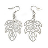 Silver Tone Lightweight 'Oak' Leaf Drop Earrings - 5.5cm Length