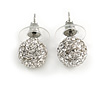 Clear Crystal Ball Stud Earrings In Silver Plated Finish - 11mm Diameter
