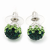 Emerald Green/Grass Green/Clear Swarovski Crystal Ball Stud Earrings In Silver Plated Finish -10mm Diameter