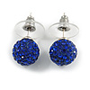 Montana Blue Crystal Ball Stud Earrings In Silver Plated Finish - 9mm Diameter