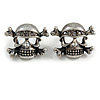 Burn Silver Diamante 'Skull & Crossbones' Stud Earrings - 23mm Length