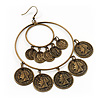 Large Coin Hoop Earrings In Bronze Finish - 9.5cm Length