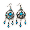 Burn Silver Blue Crystal Chandelier Earrings - 9cm Drop