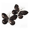Large Black Enamel 'Butterfly' Drop Earrings In Silver Finish - 5cm Length