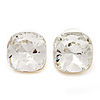 Square Clear Glass Stud Earrings In Gold Finish - 15mm In Diameter