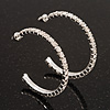 Classic Slim Clear Diamante Hoop Earrings In Silver Plating - 4cm Diameter