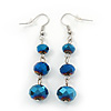 Chameleon Blue Faceted Glass Bead Drop Earring In Silver Plating - 5.5cm Length