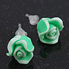 Children's Pretty Light Green Acrylic 'Rose' Stud Earrings With Acrylic Backings - 9mm Diameter