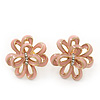 Pale Pink Enamel Dimensional Floral Stud Earrings In Gold Plated Metal - 2.5cm in diameter