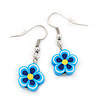 Children's Small Blue Acrylic 'Flower' Drop Earring In Silver Plating - 3cm Length