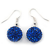Sapphire Blue Coloured Swarovski Crystal Ball Drop Earrings In Silver Plated Finish - 12mm Diameter/ 3cm Length