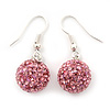 Pink Swarovski Crystal Ball Drop Earrings In Silver Plated Finish - 12mm Diameter/ 3cm