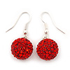 Red Swarovski Crystal Ball Drop Earrings In Silver Plated Finish - 12mm Diameter/ 3cm