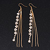Long Gold Plated Clear Diamante 'Tassel' Drop Earrings - 11cm Length