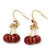 Small Sweet Red Resin 'Cherry' Drop Earrings In Gold Plating - 3.5cm Drop