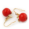 Small Red Resin 'Apple' Drop Earrings In Gold Plating - 2.8cm Length