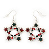 Red/Green/White Crystal 'Christmas Star' Drop Earrings In Silver Plating - 4.5cm Length