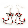 Red/Green/Clear Diamante 'Christmas Stocking' Drop Earrings In Silver Plating - 5cm Length