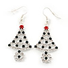 Green/Red/White Crystal 'Christmas Tree' Drop Earrings In Silver Plating - 5.5cm Length