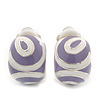 Lavender/White Enamel C-Shape Clip-on Earrings In Rhodium Plating - 15mm Length