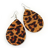 Large Resin 'Animal Print' Teardrop Earrings In Silver Plating - 7cm Length