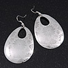 Metallic Silver Cut-Out Floral Oval Hoop Earrings - 6.5cm Length
