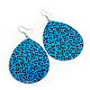 Long Blue 'Animal Print' Teardrop Metal Earrings - 6.5cm Length