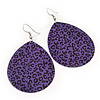 Long Violet 'Animal Print' Teardrop Metal Earrings - 6.5cm Length