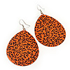 Long Orange 'Animal Print' Teardrop Metal Earrings - 6.5cm Length