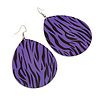 Long Violet 'Zebra Print' Teardrop Metal Earrings - 6.5cm Length