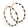 Twisted Gold Black Enamel Hoop Earrings - 6cm Diameter