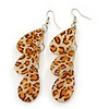 Light Brown/Beige Resin 'Animal Print' Teardrop Earrings In Silver Plating - 9cm Length