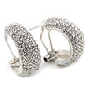 Clear Crystal Creole Earrings In Rhodium Plated Metal - 2.5cm Length