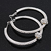 Clear Crystal With Ball Hoop Earrings In Rhodium Plated Metal - 5.5cm Diameter