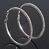 Large Austrian Clear Crystal Hoop Earrings In Rhodium Plating - 6cm Diameter