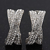 'X' Shape Crystal Creole Earrings In Silver Plating - 23mm Length