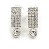Clear Crystal 'I' Shape Stud Earrings In Silver Plating - 2.5cm Length