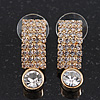 Clear Crystal 'I' Shape Stud Earrings In Gold Plating - 2.5cm Length
