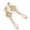 Bridal Clear Cz Chandelier Drop Earring In Gold Plating - 8cm Length