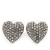 Classic Clear Diamante 'Heart' Stud Earrings In Rhodium Plating - 15mm Length
