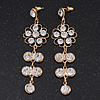 Clear Crystal Goldtone Flower Drop Earrings - 7.5cm Length