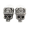 Small Diamante 'Skull In The Crown' Stud Earrings In Burn Silver Finish - 17mm Length