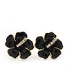 Black Enamel Diamante 'Daisy' Stud Earrings In Gold Plating - 2cm Diameter
