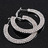 2-Row Crystal Flat Hoop Earrings In Rhodium Plating - 4.5cm in Diameter