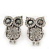 Teen Diamante 'Owl' Stud Earrings In Rhodium Plating - 2cm Length