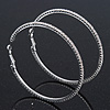 Oversized Slim Clear Crystal Hoop Earrings In Rhodium Plating - 7cm Diameter