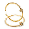 Clear Crystal With Ball Hoop Earrings In Gold Plated Metal - 5.5cm Diameter